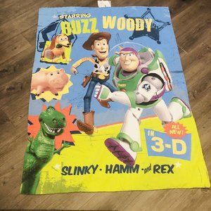 Disney Toy Story In 3-D Buzz Lightyear Woody Rex Comforter Blanket 40 x 53.5”